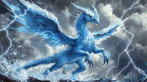 Soaring Blue Dragon in Electric Sky