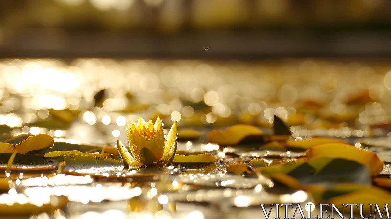 Blooming Yellow Water Lily in a Peaceful Pond AI Image