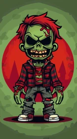 Cartoon Zombie with Red Hair and Green Skin Illustration