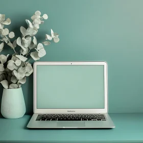 Sleek Laptop and Eucalyptus in Minimalist Setting