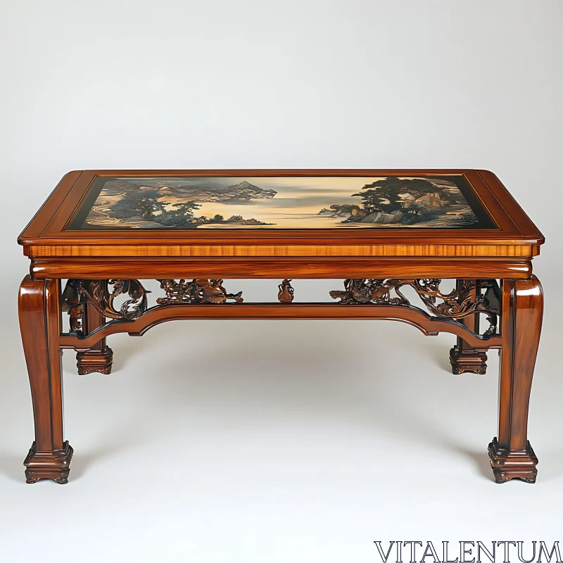 AI ART Ornate Carved Table with Scenic Top