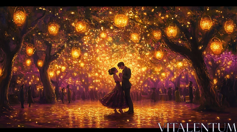 Couple's Dance in a Glowing Garden AI Image