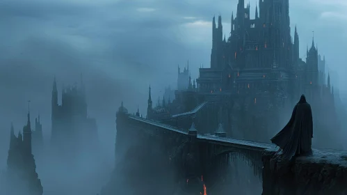 Dark Fantasy Castle on Rocky Cliff | Stormy Sea Landscape