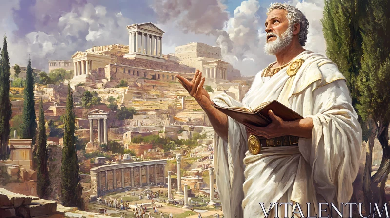 Toga-Clad Man with Ancient Roman Ruins AI Image