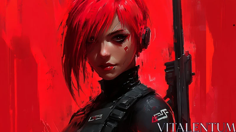 AI ART Fiery Haired Tactical Woman Portrait