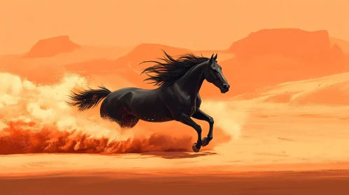 Freedom in the Desert: Black Horse Galloping