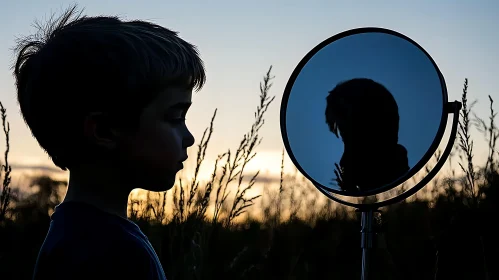 Silhouette of Child with Mirror