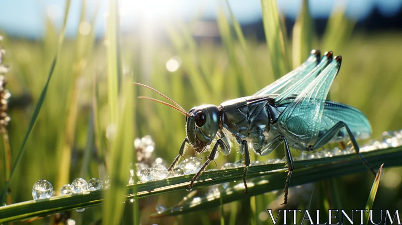Grasshoppers in Sunlight: A Study in Silver and Aquamarine AI Image
