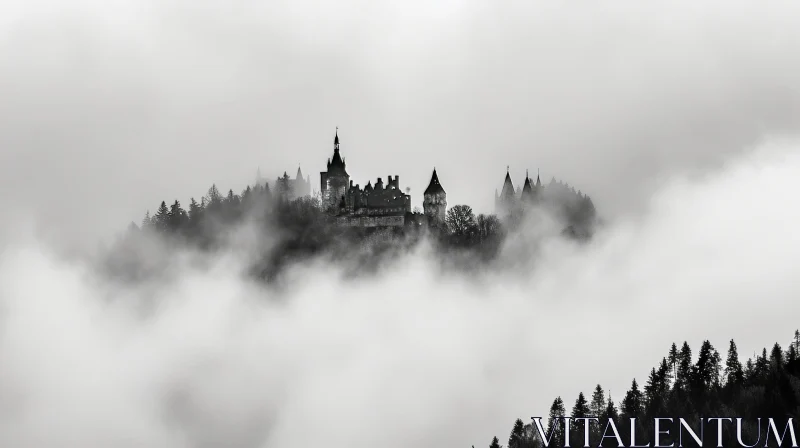 Mysterious Castle on Hilltop - Dark and Enigmatic Image AI Image