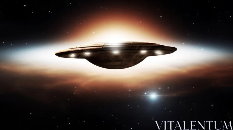 Mysterious UFO Spaceship Hovering Above Star-Studded Atmosphere AI Image