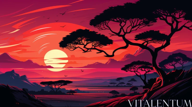 Neo-Traditional Sunset Landscape with African Influence AI Image