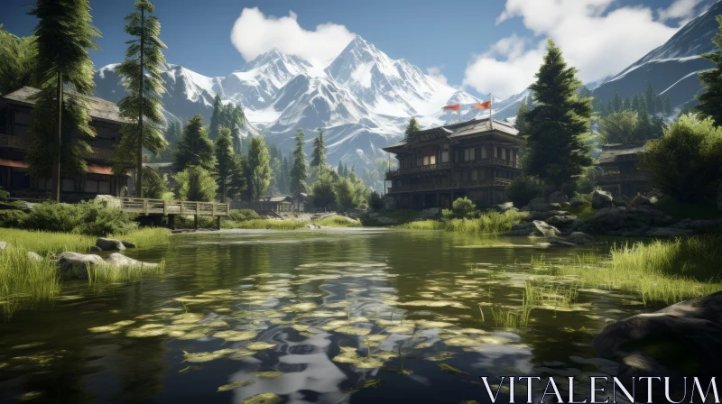Stunning Mountain Landscape Rendered in Unreal Engine AI Image