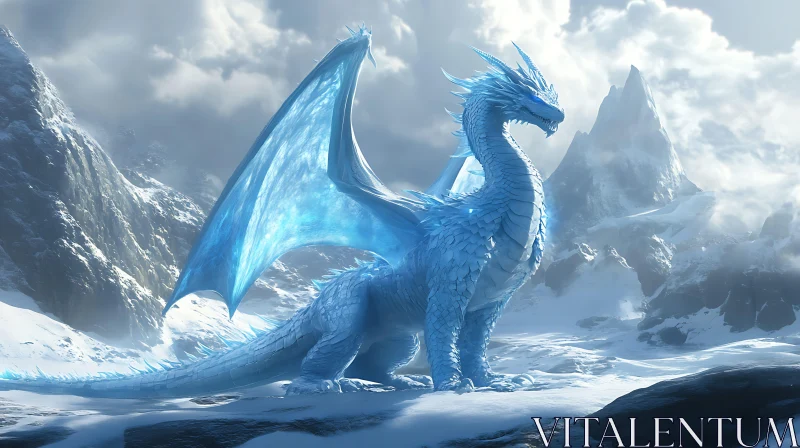 AI ART Frozen Dragon in Snowy Mountains