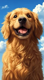 Happy Golden Retriever with Blue Sky