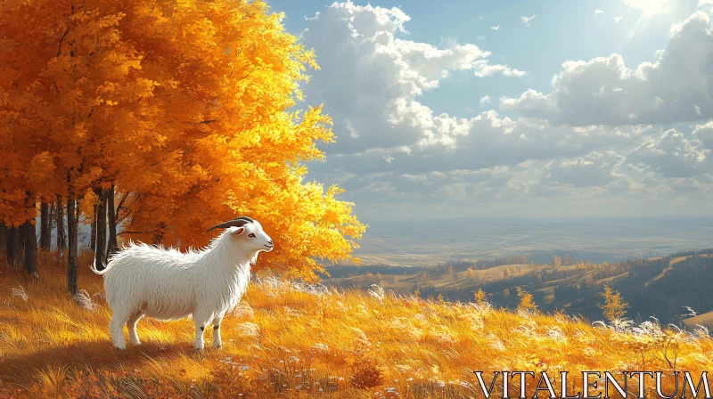 Serenity of a Goat in Autumn AI Image