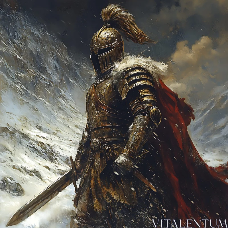 Medieval Knight with Sword in Winter AI Image