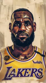 LeBron James Art in Lakers Jersey