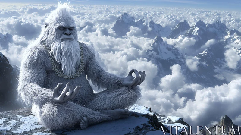 Yeti in Meditation Above the Clouds AI Image