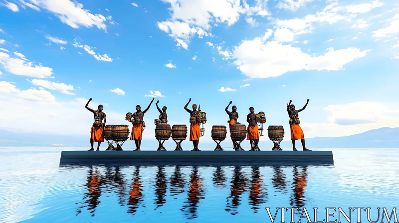 Drummers on Water: A Musical Reflection AI Image