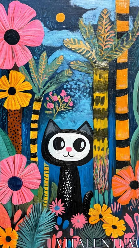 AI ART Cartoon Cat in a Colorful Fantasy Forest