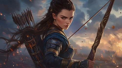 Strong Woman Warrior with Bow and Arrow