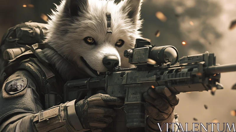 Anthropomorphic Wolf Soldier with Rifle AI Image