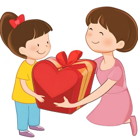 Cartoon of Child Giving Heart Gift