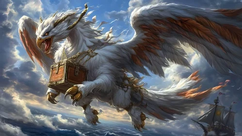 Majestic Griffin with Treasure Chest