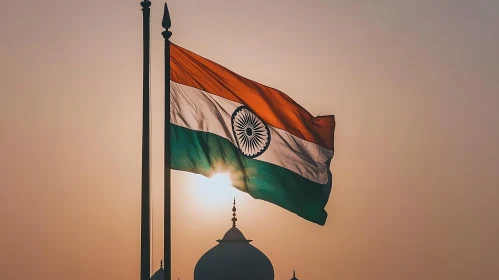 Tricolor Flag and Building Silhouette