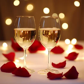 Romantic Wine Setting with Rose Petals