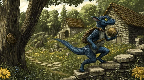 Fantasy Creature on a Stone Path