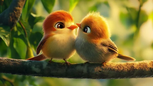 Two Cute Birds on a Branch