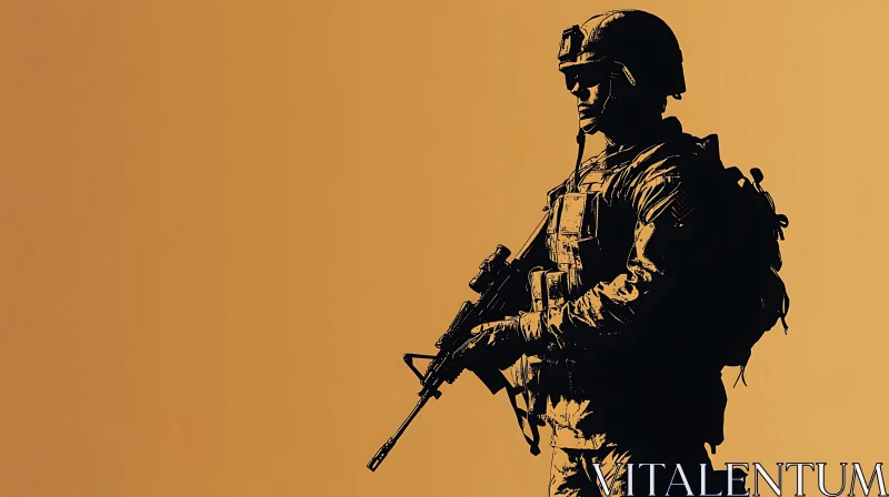 Military Silhouette with Rifle on Patrol AI Image