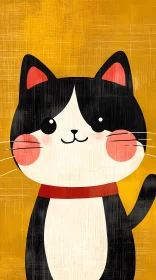 Adorable Cat Drawing with Yellow Background