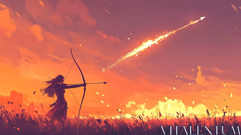 AI ART Fiery Arrow's Flight Under Orange Sky