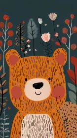 Friendly Bear with Floral Background