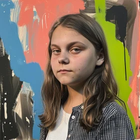 Greta Thunberg Against a Colorful Abstract Background