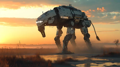Marshland Robot at Sunset