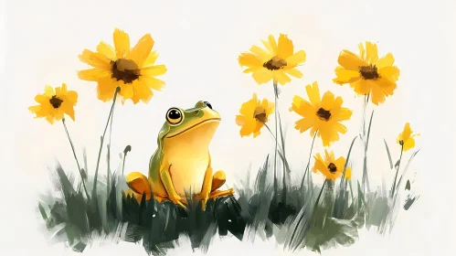 Frog in a Flowered Field