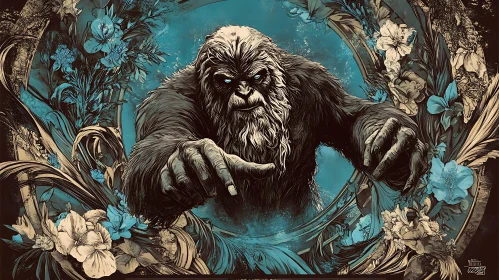 Sasquatch Portrait with Floral Frame