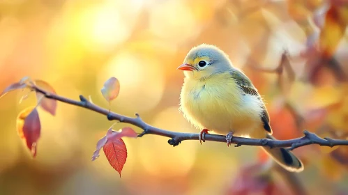 Yellow Bird Perched on Tree Branch