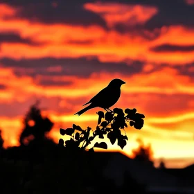 Bird on Branch Sunset Silhouette