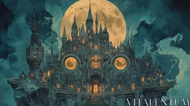 Moonlit Castle Fantasy Art AI Image