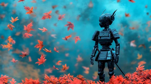 Android Warrior in Falling Leaves