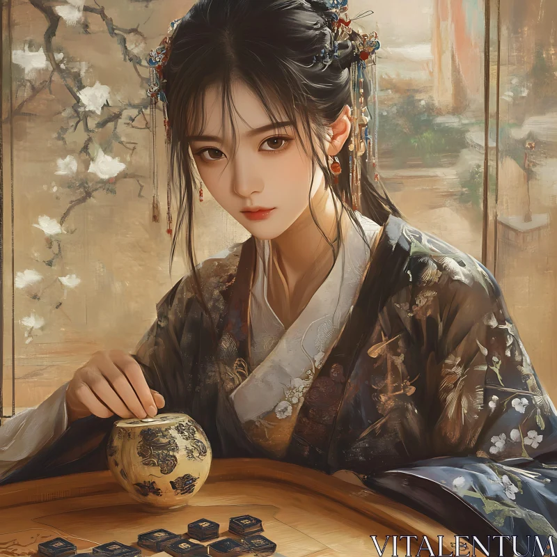 Serene Portrait of Woman in Traditional Attire AI Image