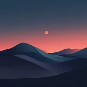 Dusky Mountains and Setting Sun Illustration