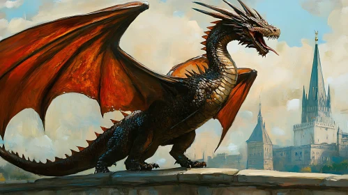 Mythical Dragon Guarding Ancient City