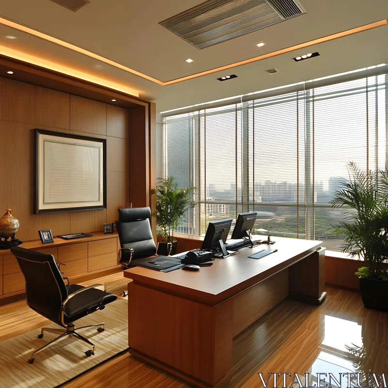 AI ART Contemporary Office Interior with Cityscape