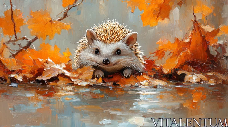 Autumn Hedgehog Painting AI Image