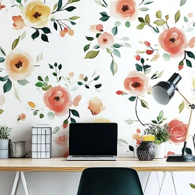 Stylish Desk Setup with Floral Decor